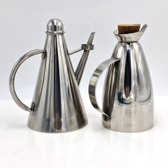 IPac Oil and Vinegar Bottles Stainless Steel 18/10-Made in Italy-Vintage - Picture 1 of 5